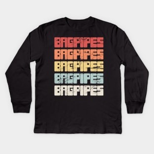 Vintage 70s BAGPIPES Text Kids Long Sleeve T-Shirt